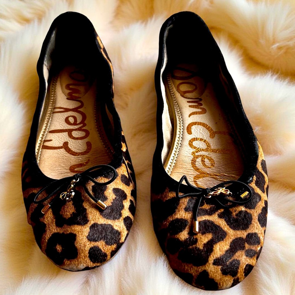 Sam Edelman Leopard Ballet Flats Tan Black Women's Size 7